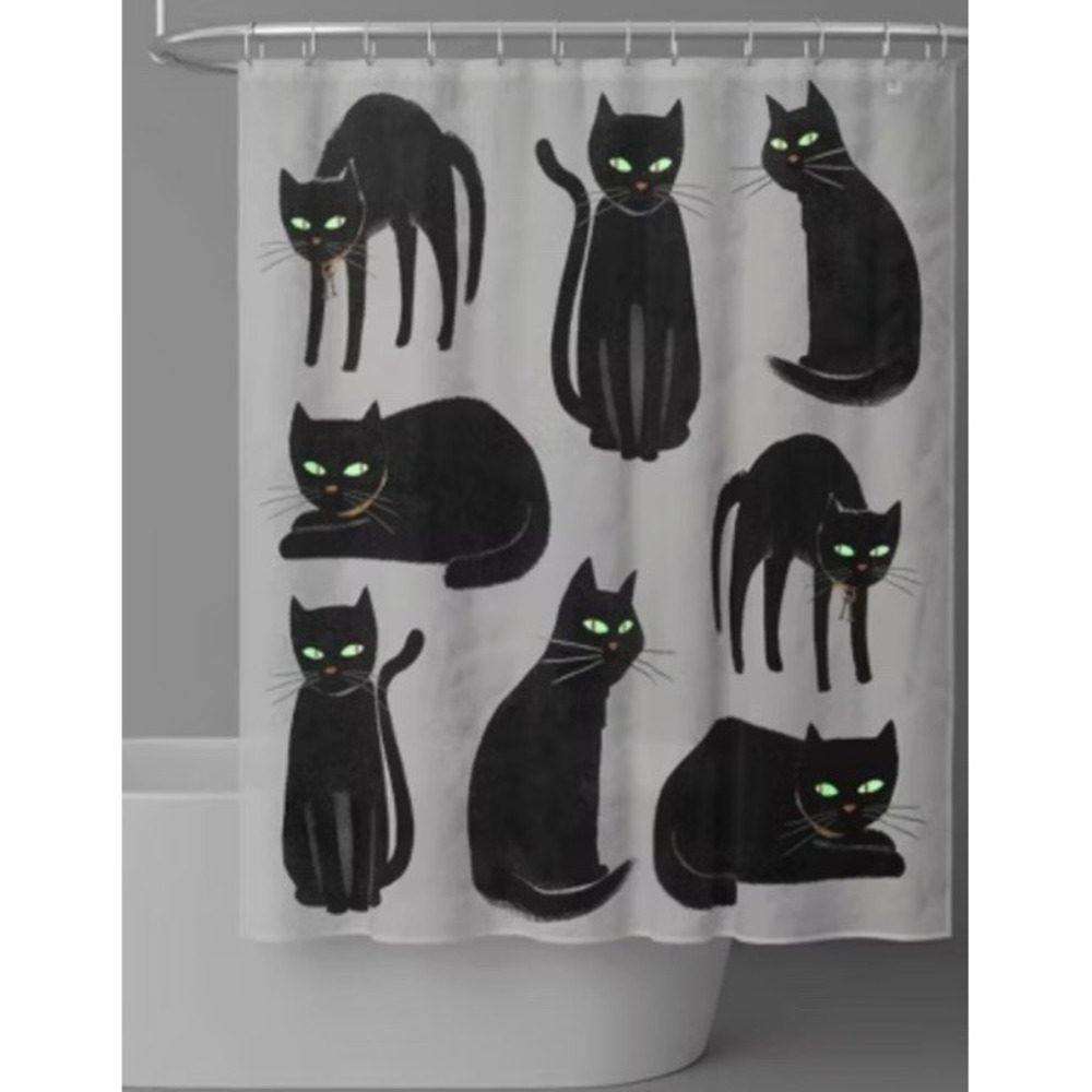 Halloween Black Cats Glow in the Dark  Shower Curtain NEW